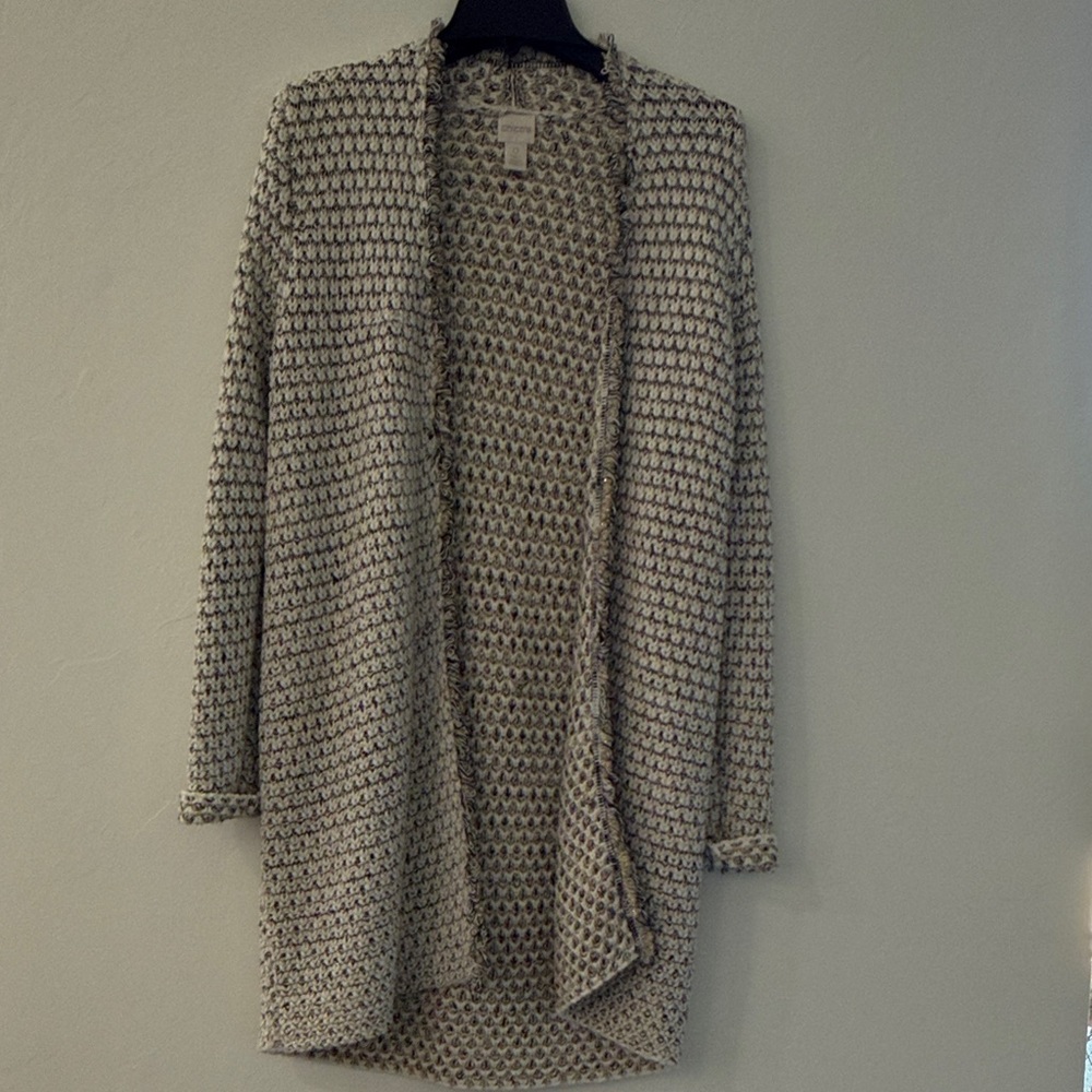 Women's cream with hints of black and gold shimmer Open-Front Sweater